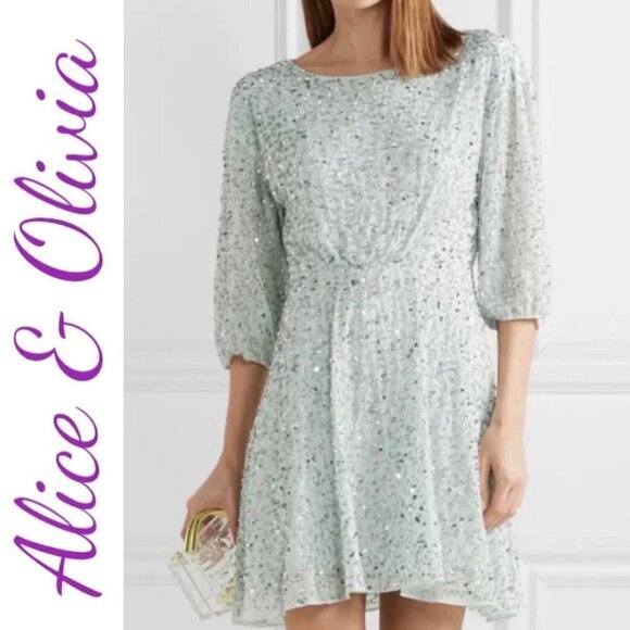 NWT ALICE & OLIVIA PALMIRA SEQUIN MINI COCKTAIL DRESS COQUETTE FAIRYCORE, SIZE 4 - Picture 6 of 12